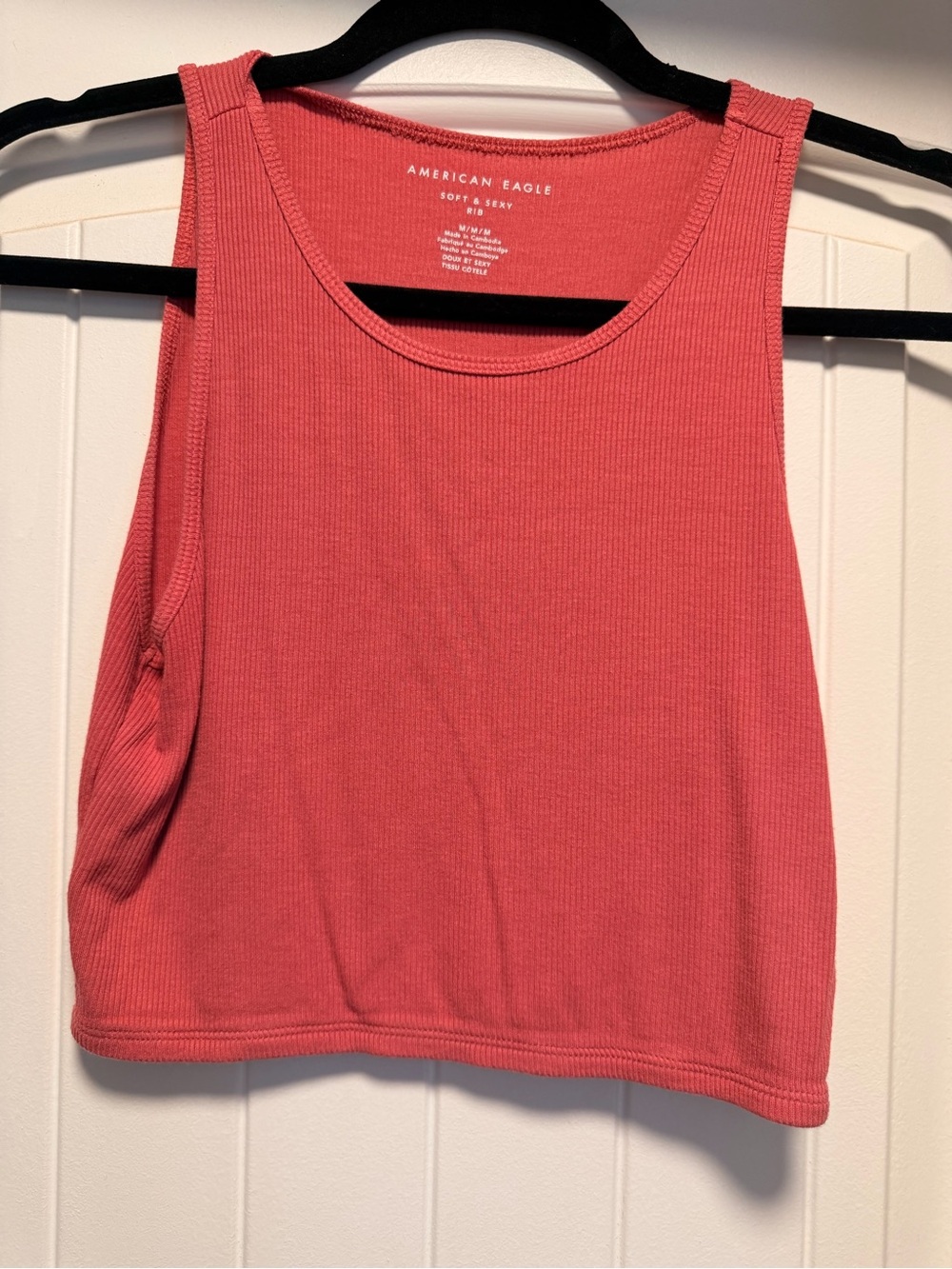 American Eagle Outfitters Coral Ribbed Cropped Tank Top